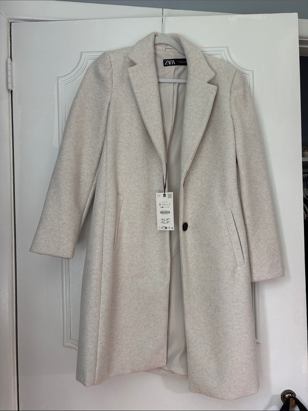 Zara Cream Single-Breasted Wool-Blend Trench Coat